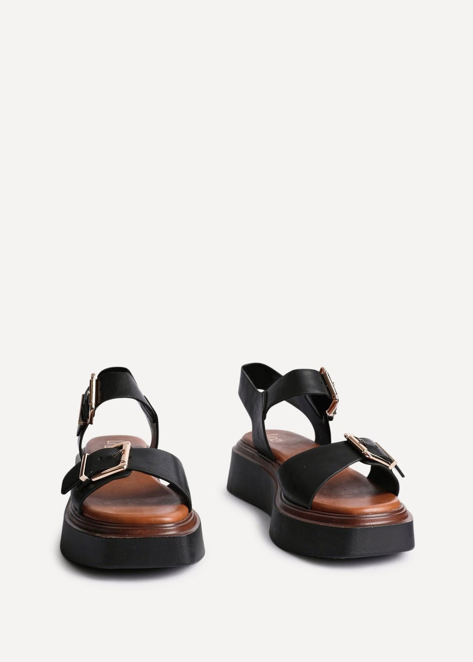 Linzi Archive Black Faux Leather Flatform Sandals