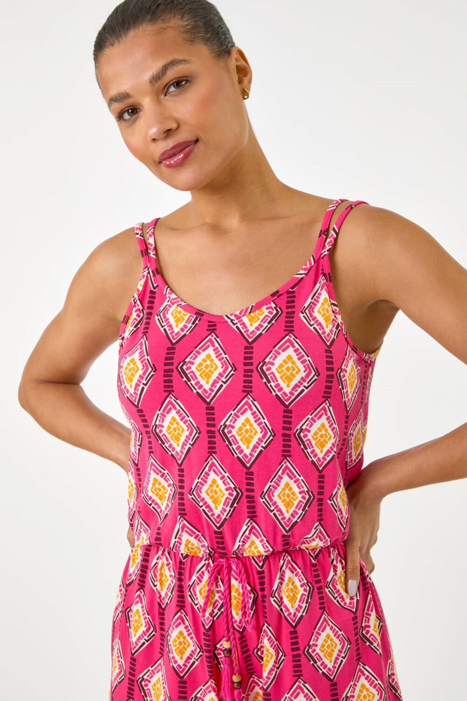 Roman Pink Geometric Double Strap Playsuit