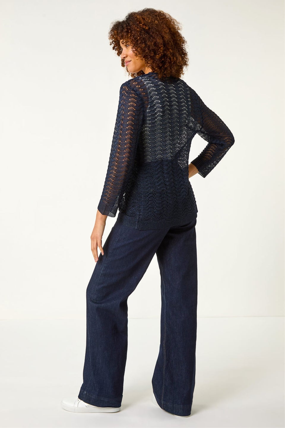 Roman Navy Textured Crochet Knit Shrug
