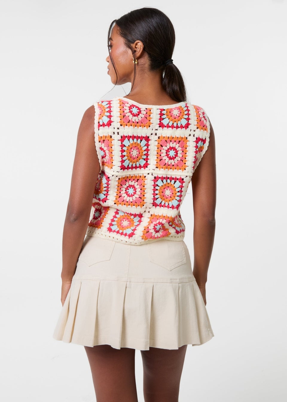 Pink Vanilla Multi Patchwork Crochet Waistcoat