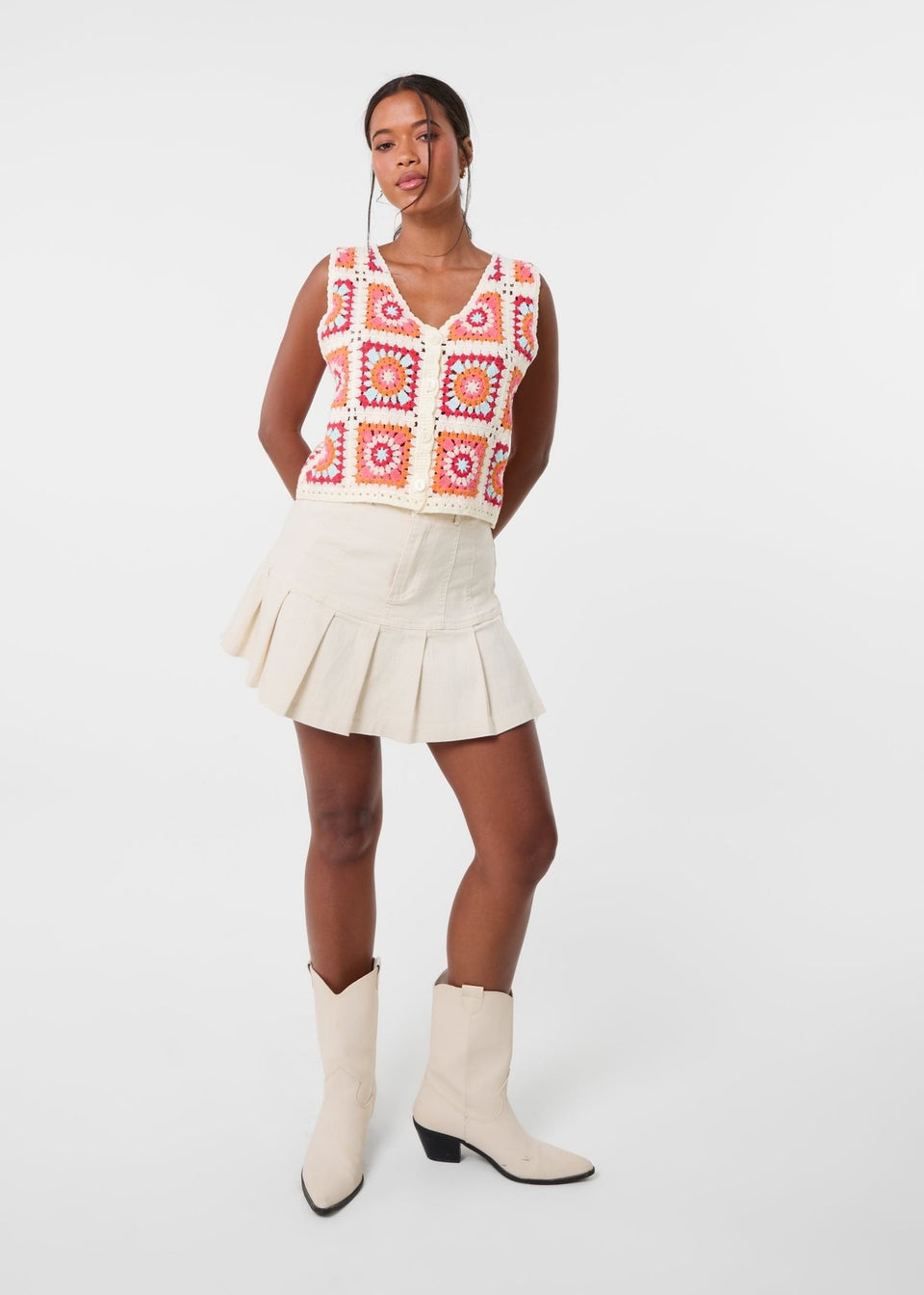 Pink Vanilla Multi Patchwork Crochet Waistcoat