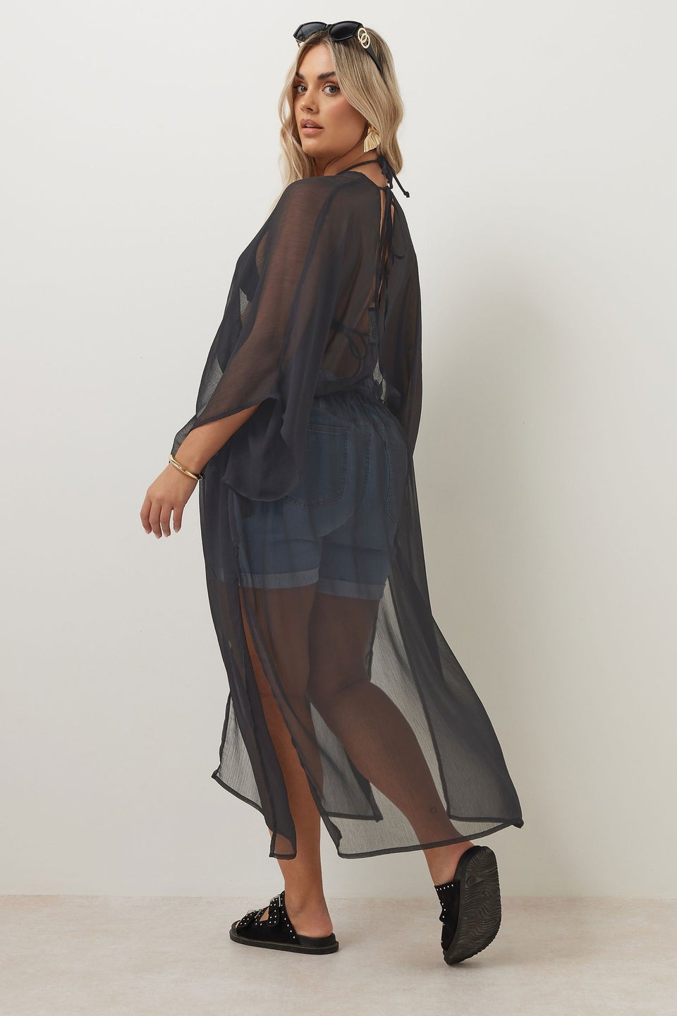 Yours Curve Black Chiffon Maxi Kimono