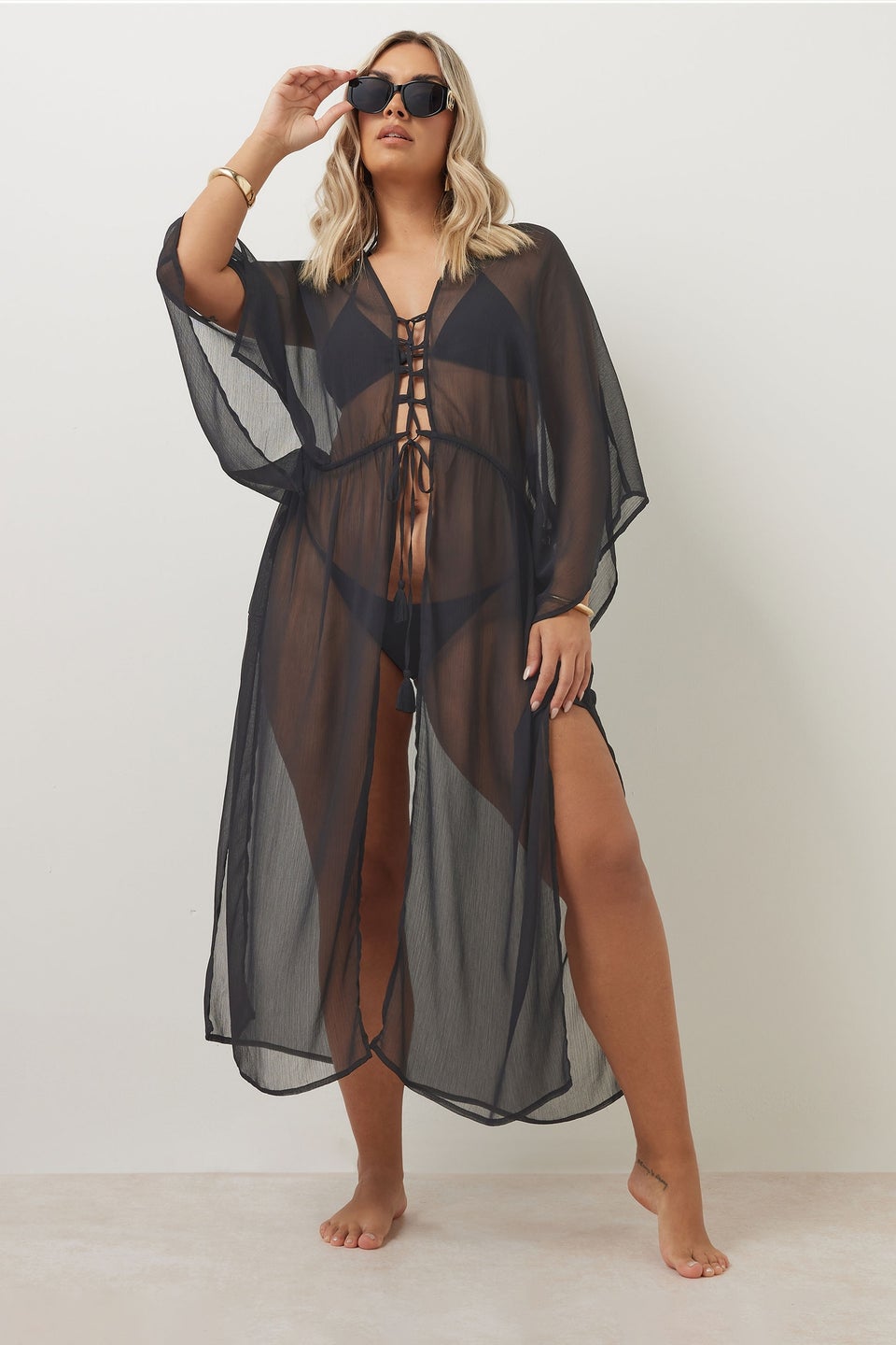 Yours Curve Black Chiffon Maxi Kimono