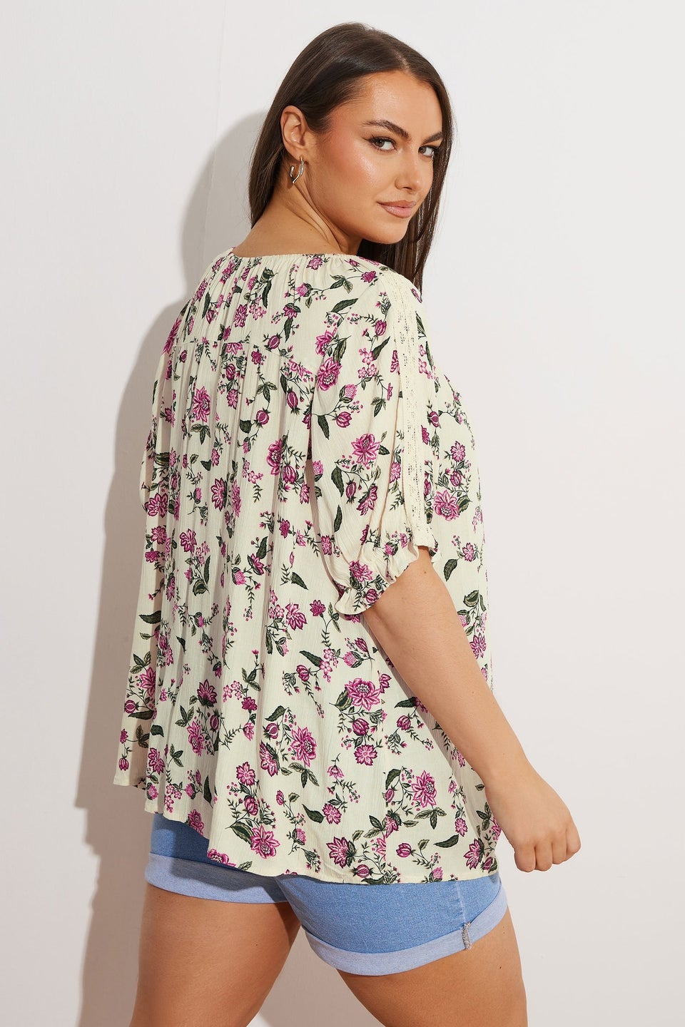 Yours Curve Cream Crochet Detail Tie Front Top