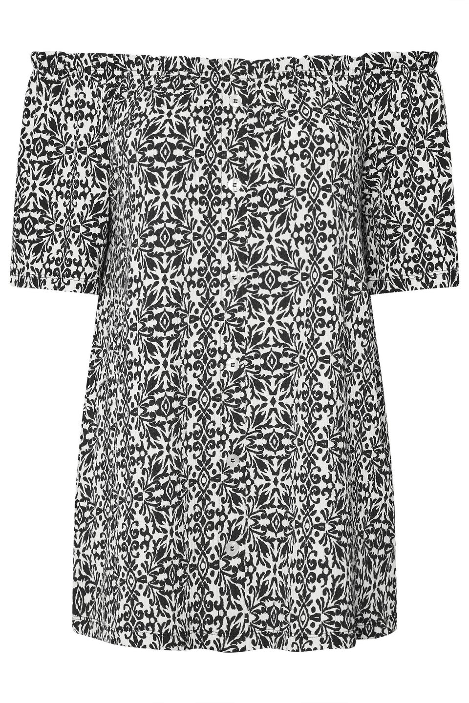 Yours Curve Black Textured Tile Print Bardot Top