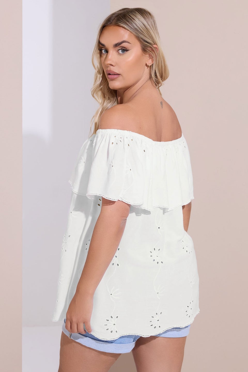 Yours Curve White Broderie Anglaise Bardot Top