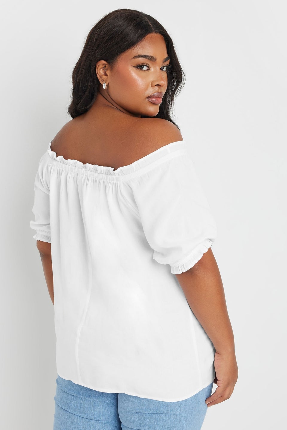 Yours Curve White Chambray Button Detail Bardot Top