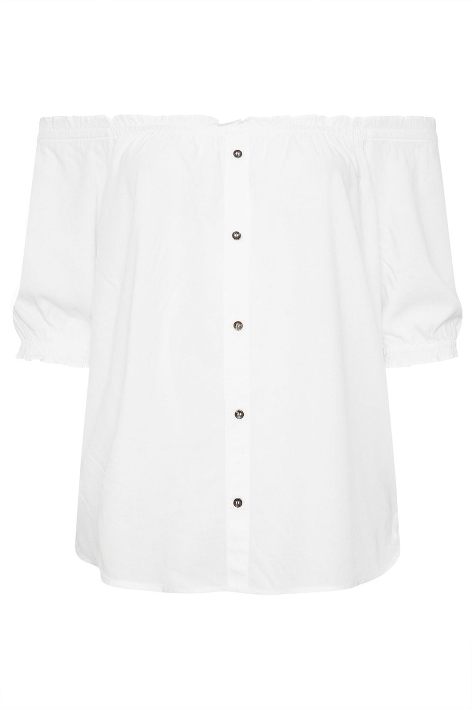 Yours Curve White Chambray Button Detail Bardot Top