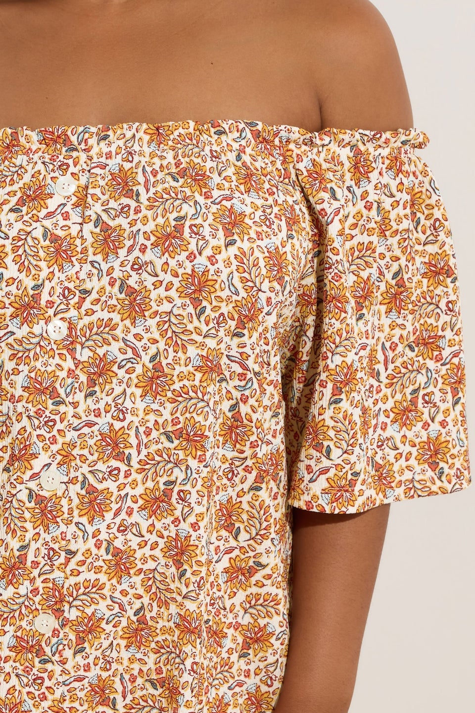 Yours Curve Orange Textured Leaf Print Bardot Top