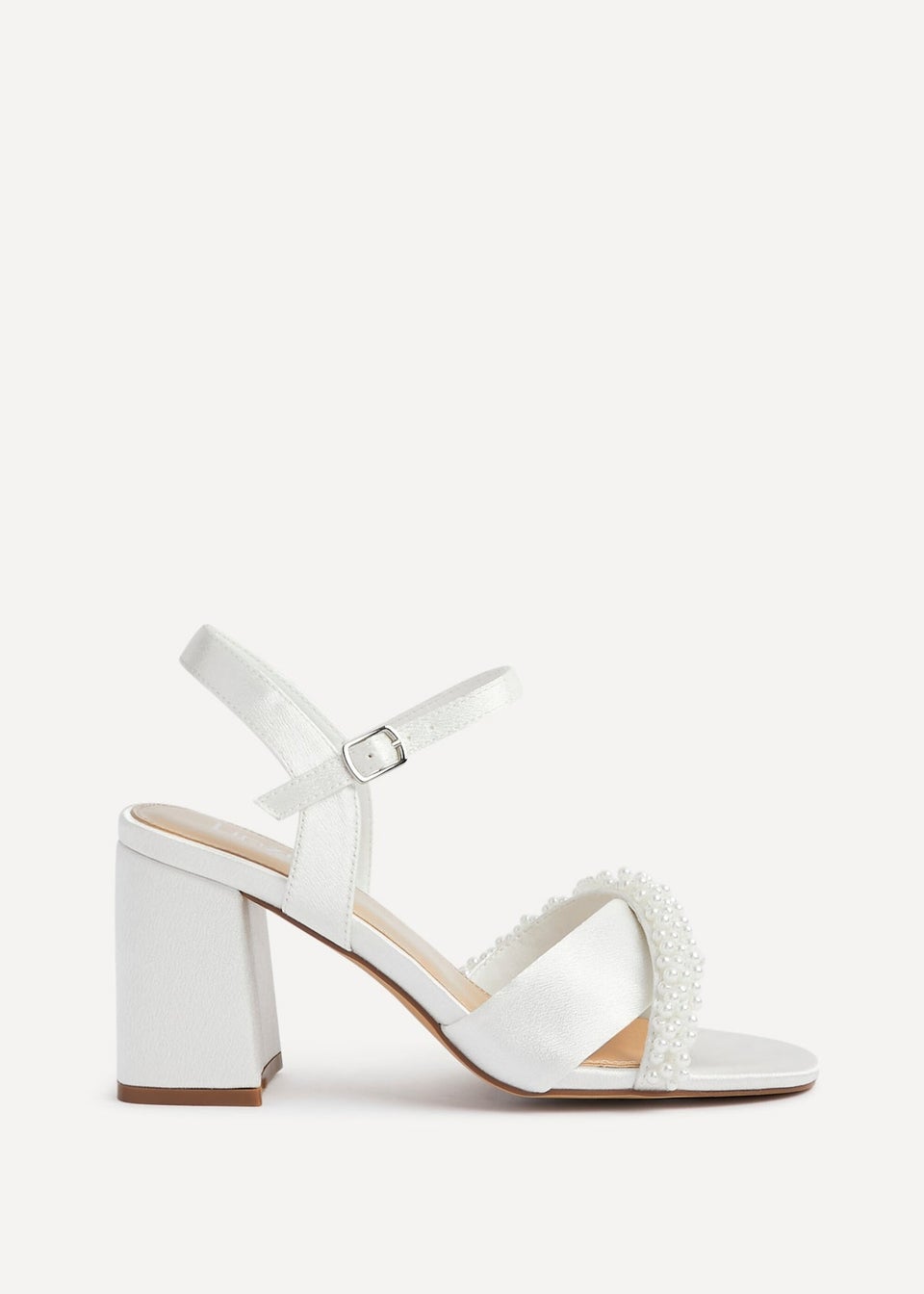 Linzi Devotion Wide Fit Ivory Satin Block Heel