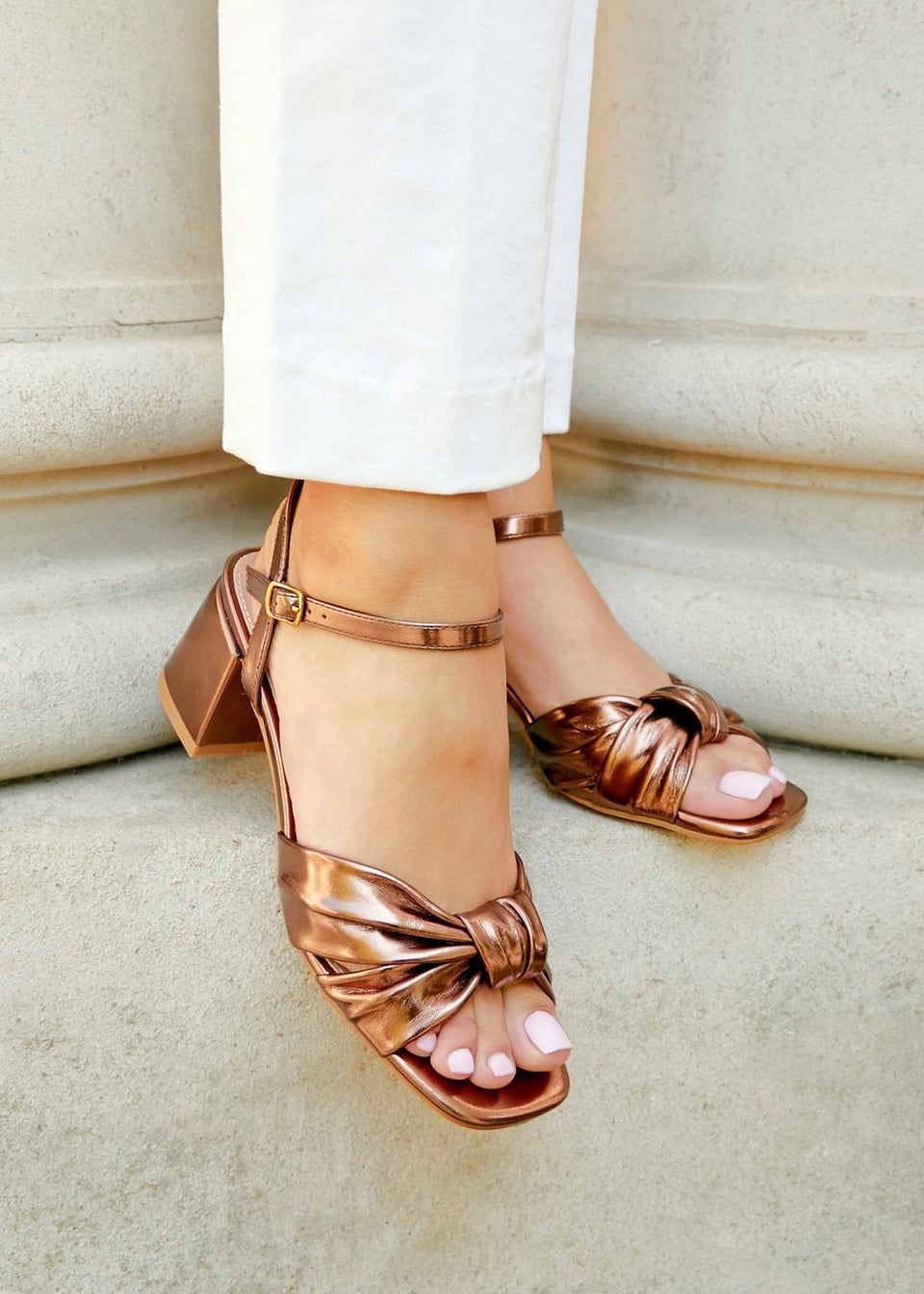 Linzi Charlotte Bronze Faux Leather Block Heeled Sandal