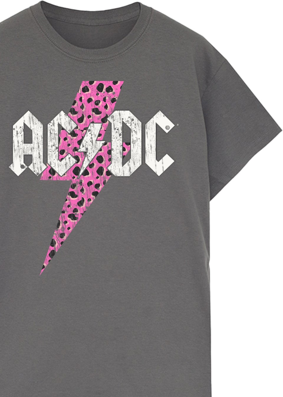 ACDC Leopard Lightning Bolt Charcoal Boyfriend Fit Graphic Music T-Shirt