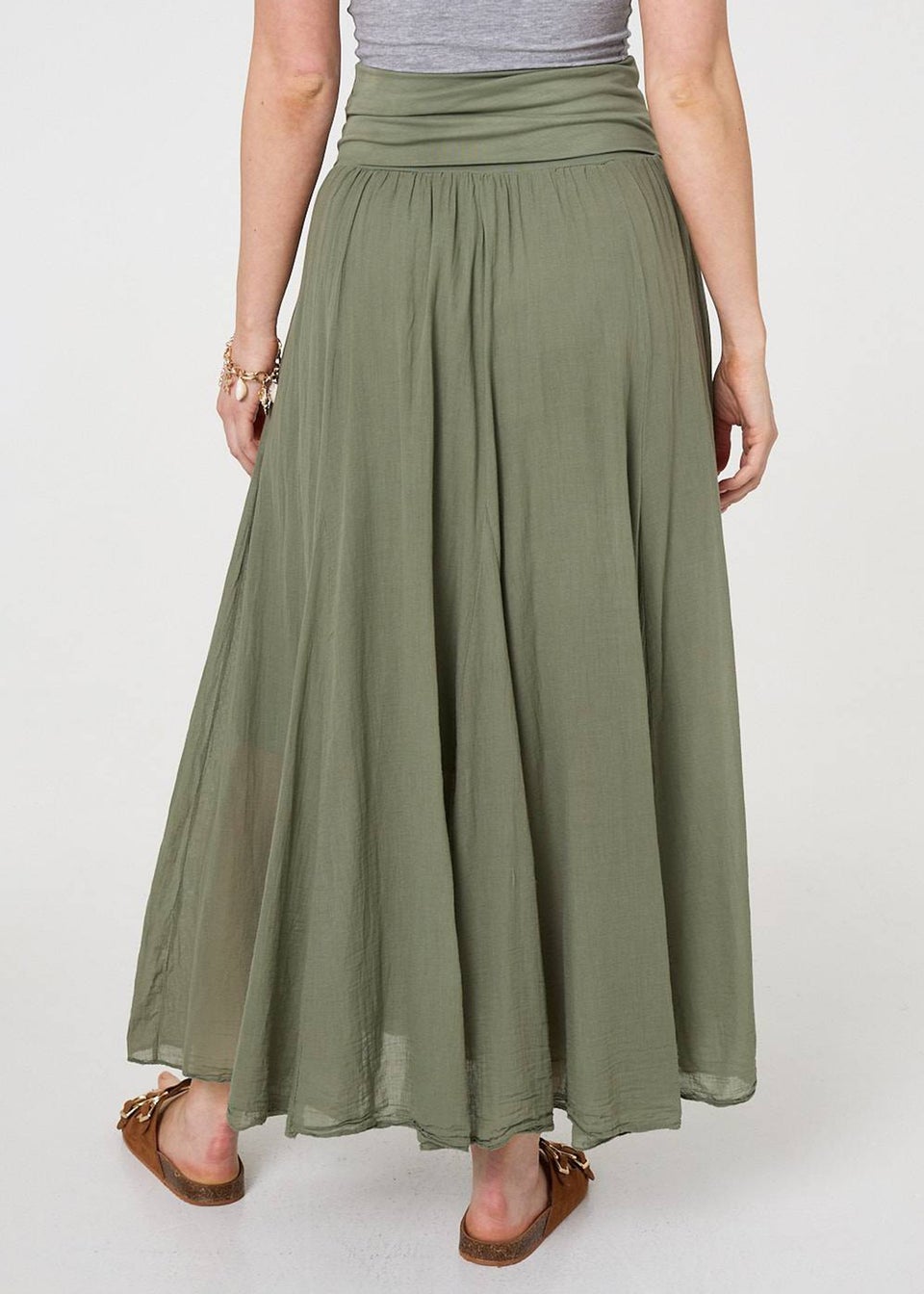 Izabel London Khaki 2 In 1 Stretchy A-Line Maxi Skirt Dress