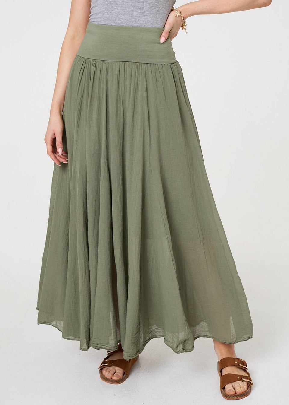 Izabel London Khaki 2 In 1 Stretchy A-Line Maxi Skirt Dress