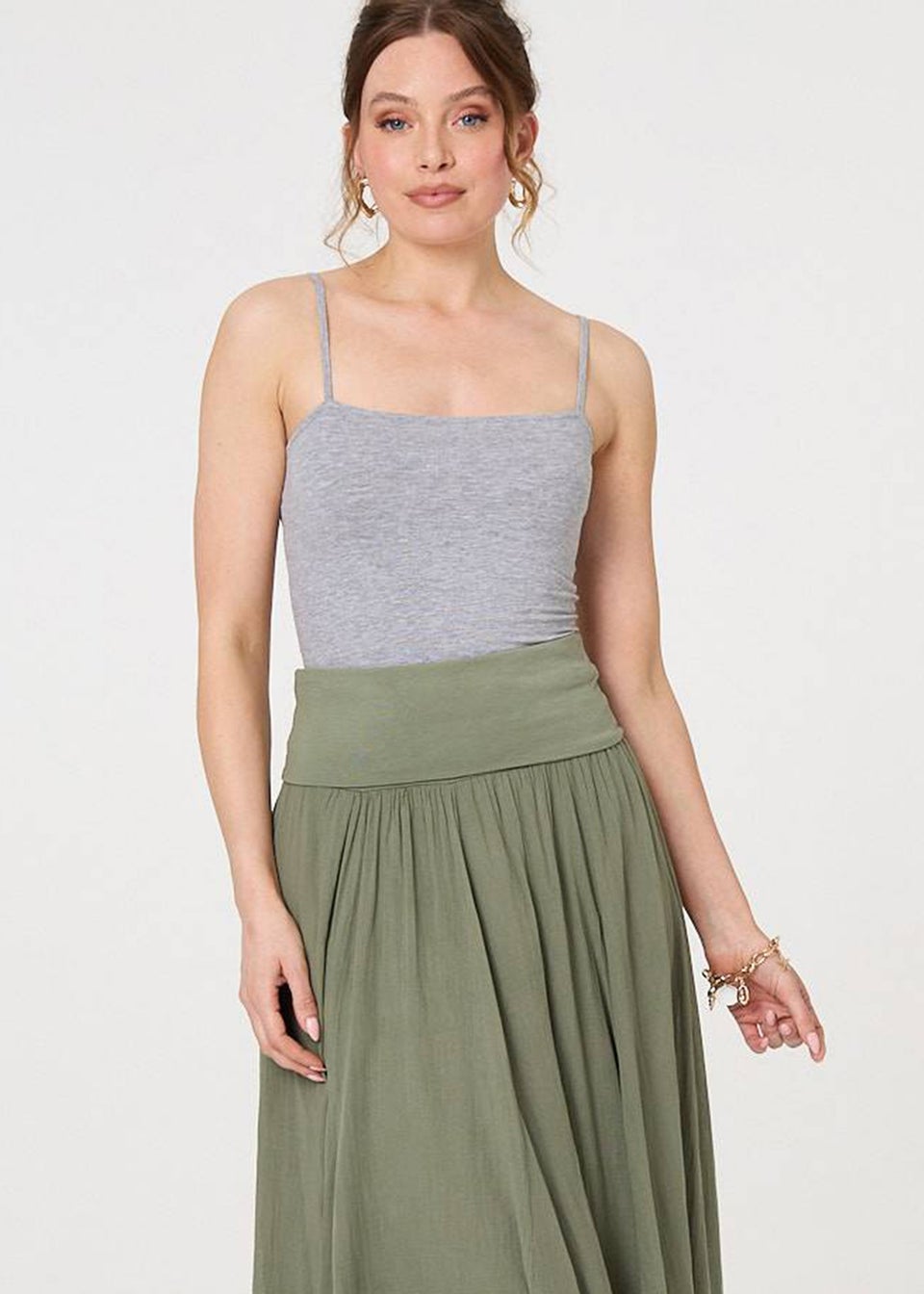 Izabel London Khaki 2 In 1 Stretchy A-Line Maxi Skirt Dress