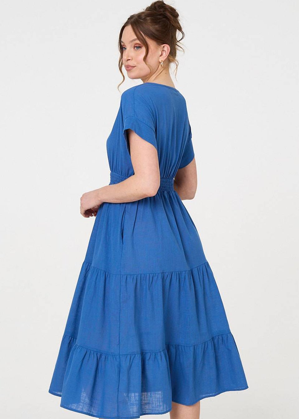 Izabel London Blue Relaxed Short Sleeve Tiered Midi Dress