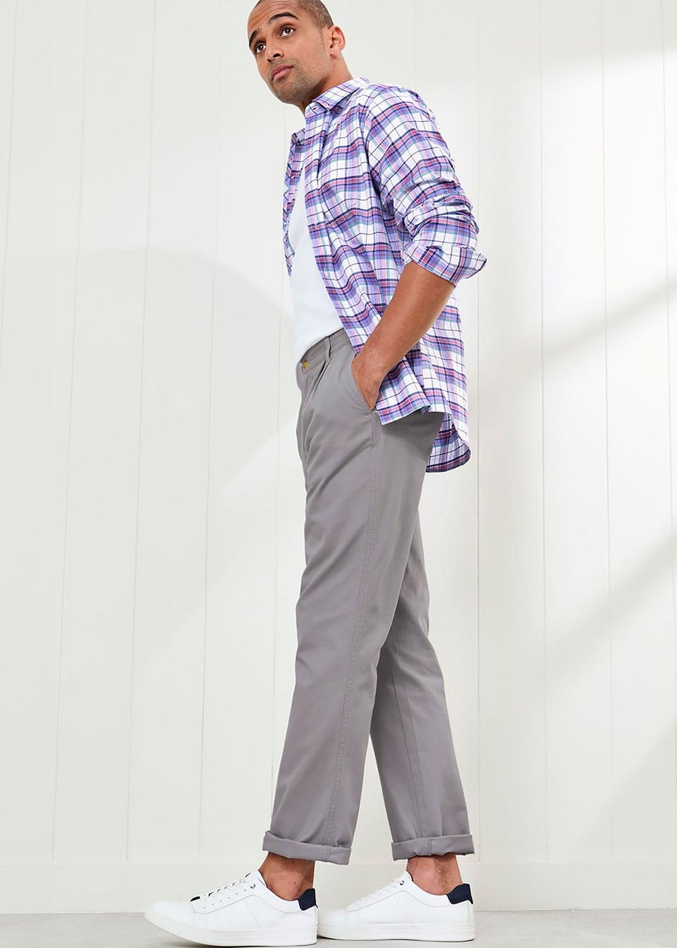 Cotton Traders Soft Grey Pleat Front Comfort Trousers