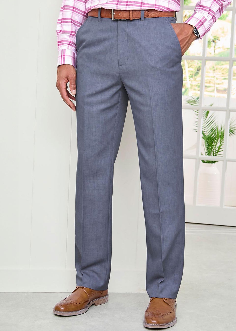 Cotton Traders Washed Blue Flat Front Supreme Easy-Care Trousers