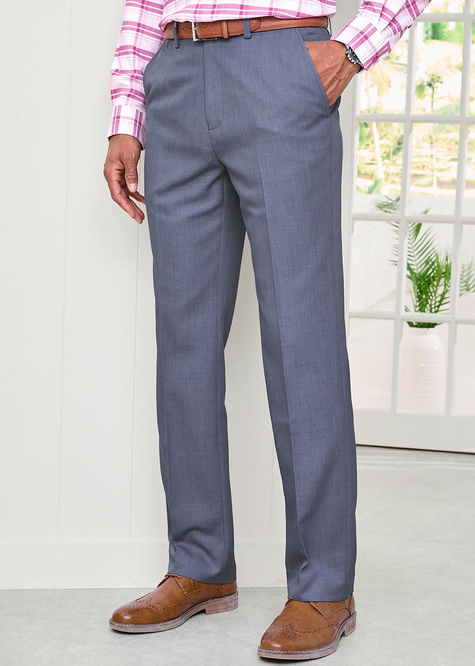 Cotton Traders Washed Blue Flat Front Supreme Easy-Care Trousers