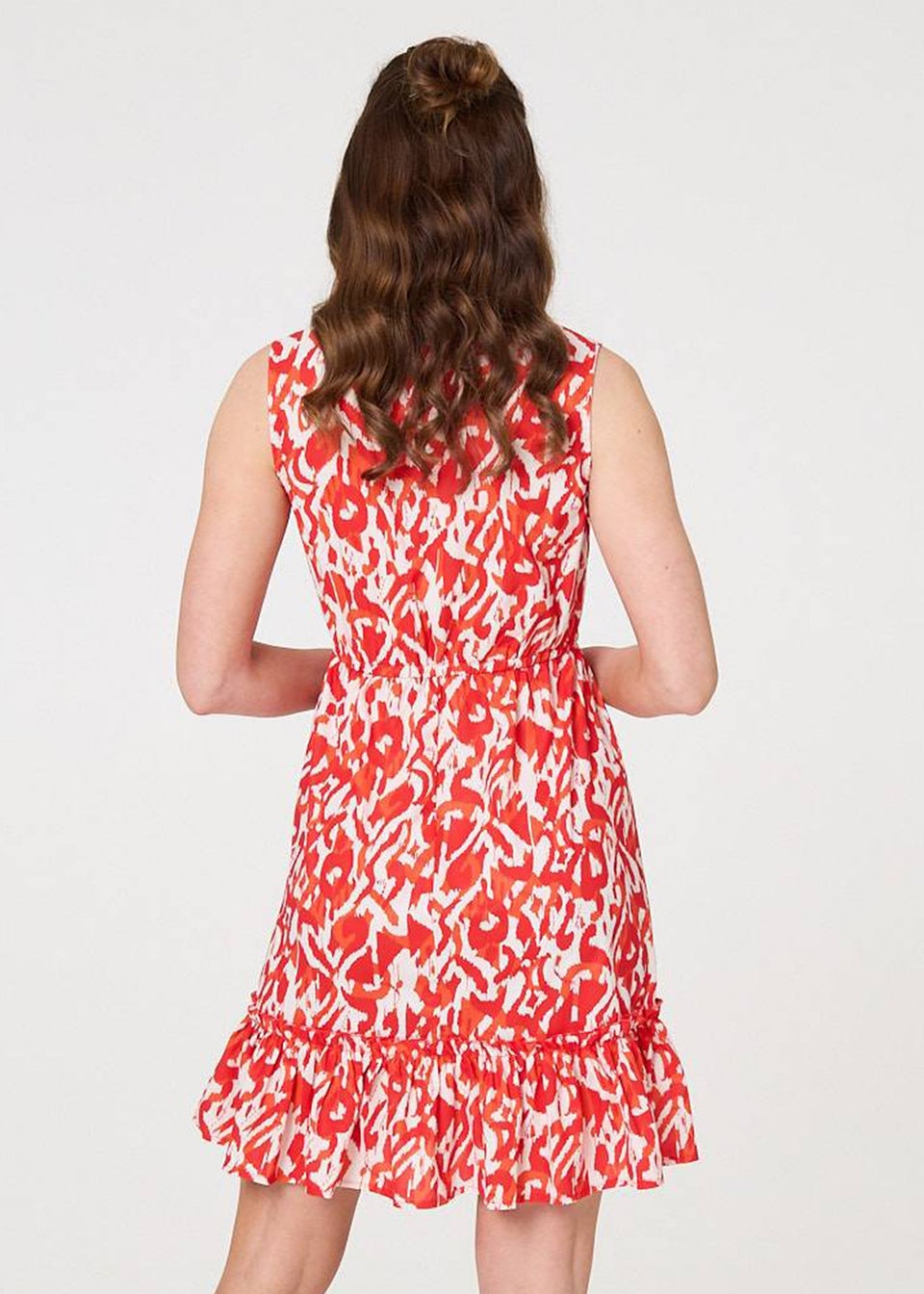 Izabel London Orange Printed Sleeveless Short Shirt Dress