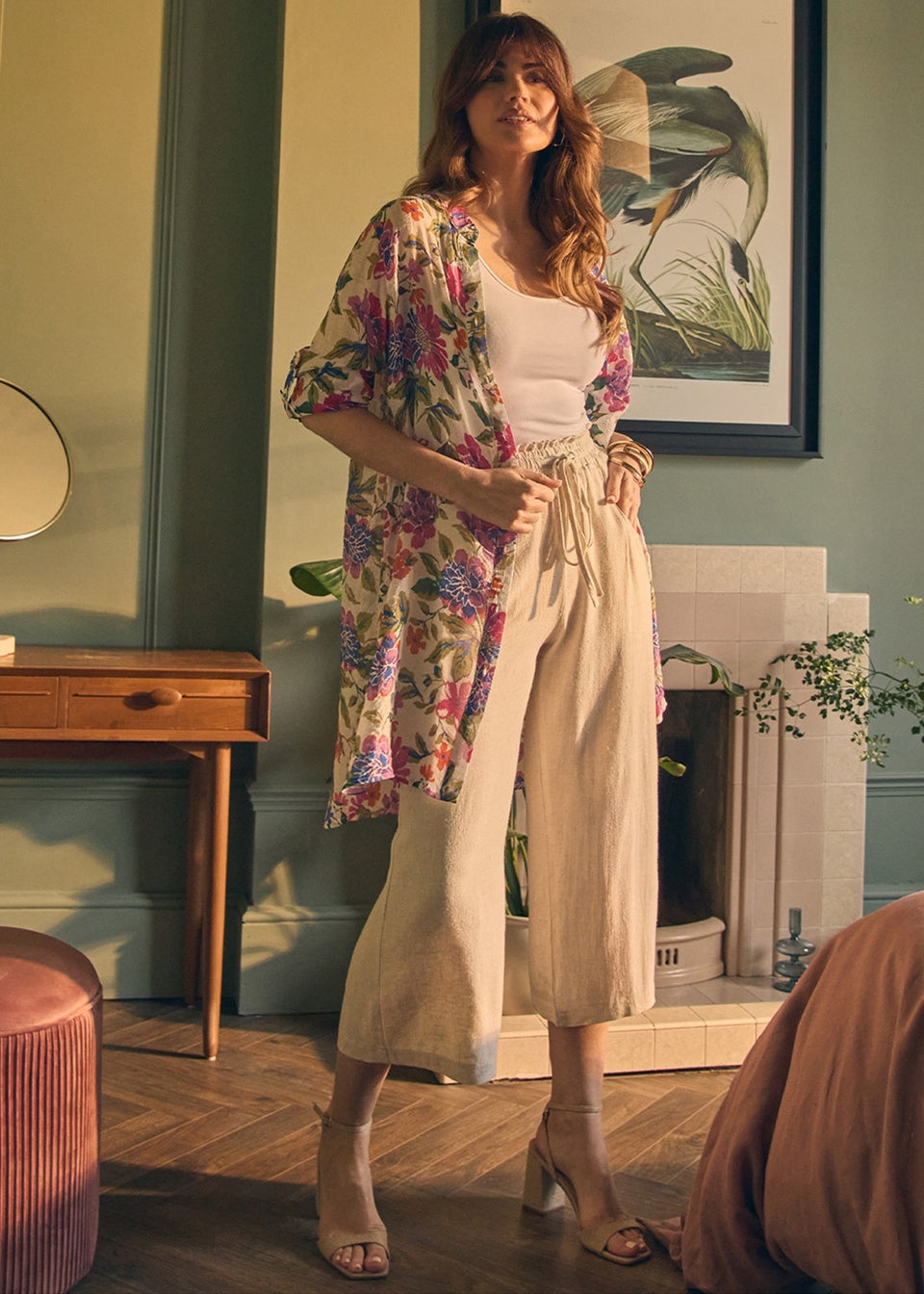 Izabel London Pink Floral Long Sleeve Longline Blouse