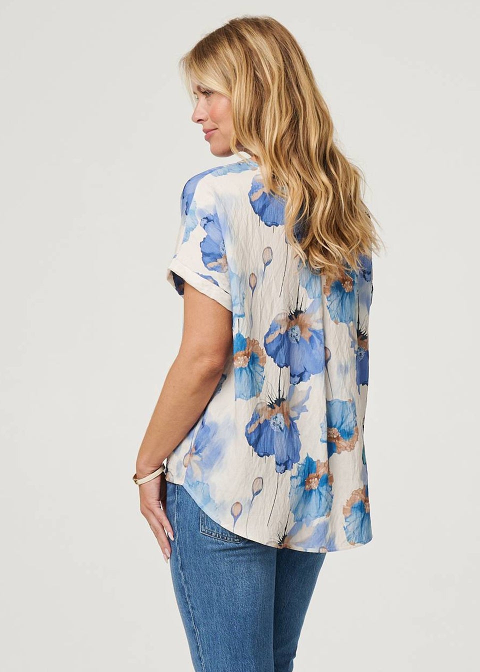 Izabel London Blue Floral Cap Sleeve Relaxed Blouse