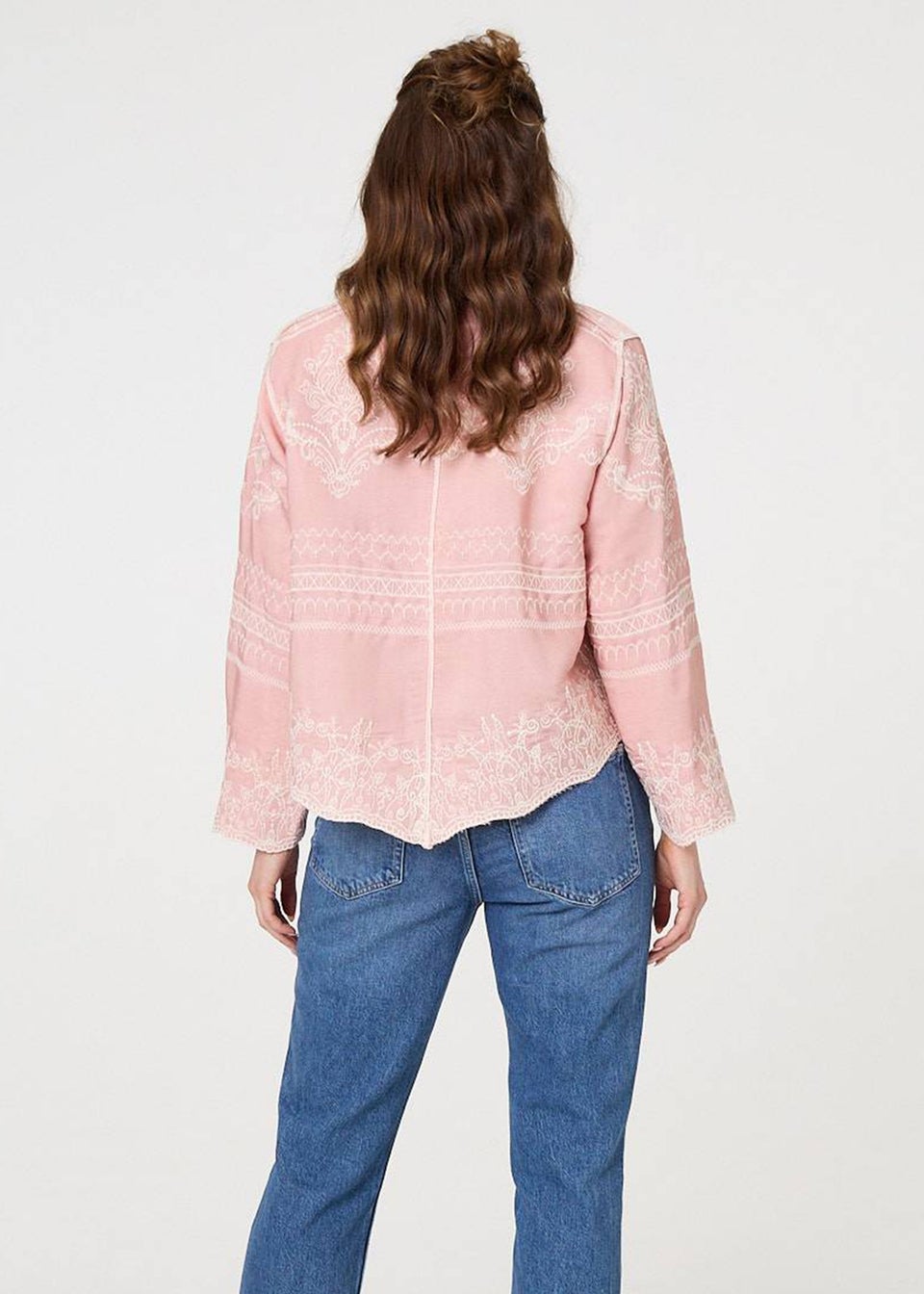 Izabel London Pink Embroidered Texture Long Sleeve Shirt
