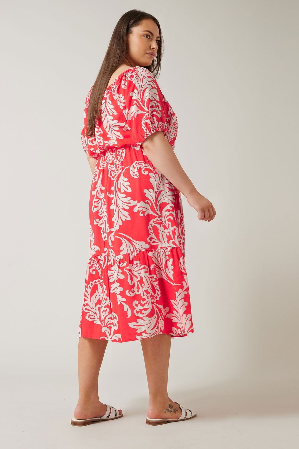 Evans Curve Red Abstract Print Tiered Midi Dress