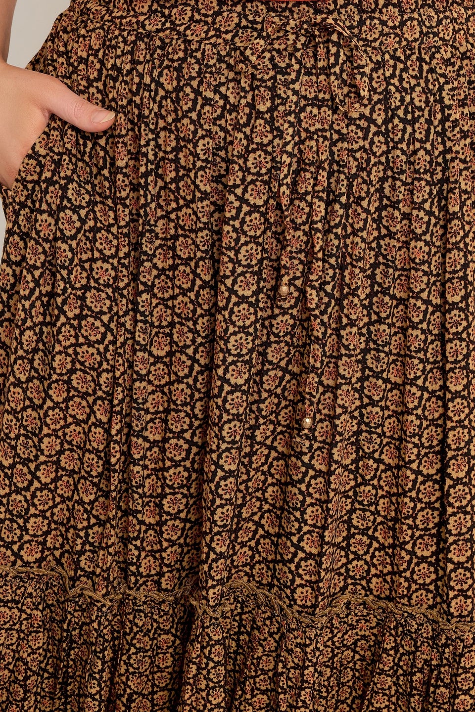 Evans Curve Orange Floral Print Tiered Crinkle Midi Skirt
