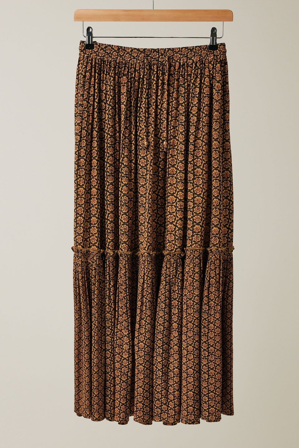 Evans Curve Orange Floral Print Tiered Crinkle Midi Skirt