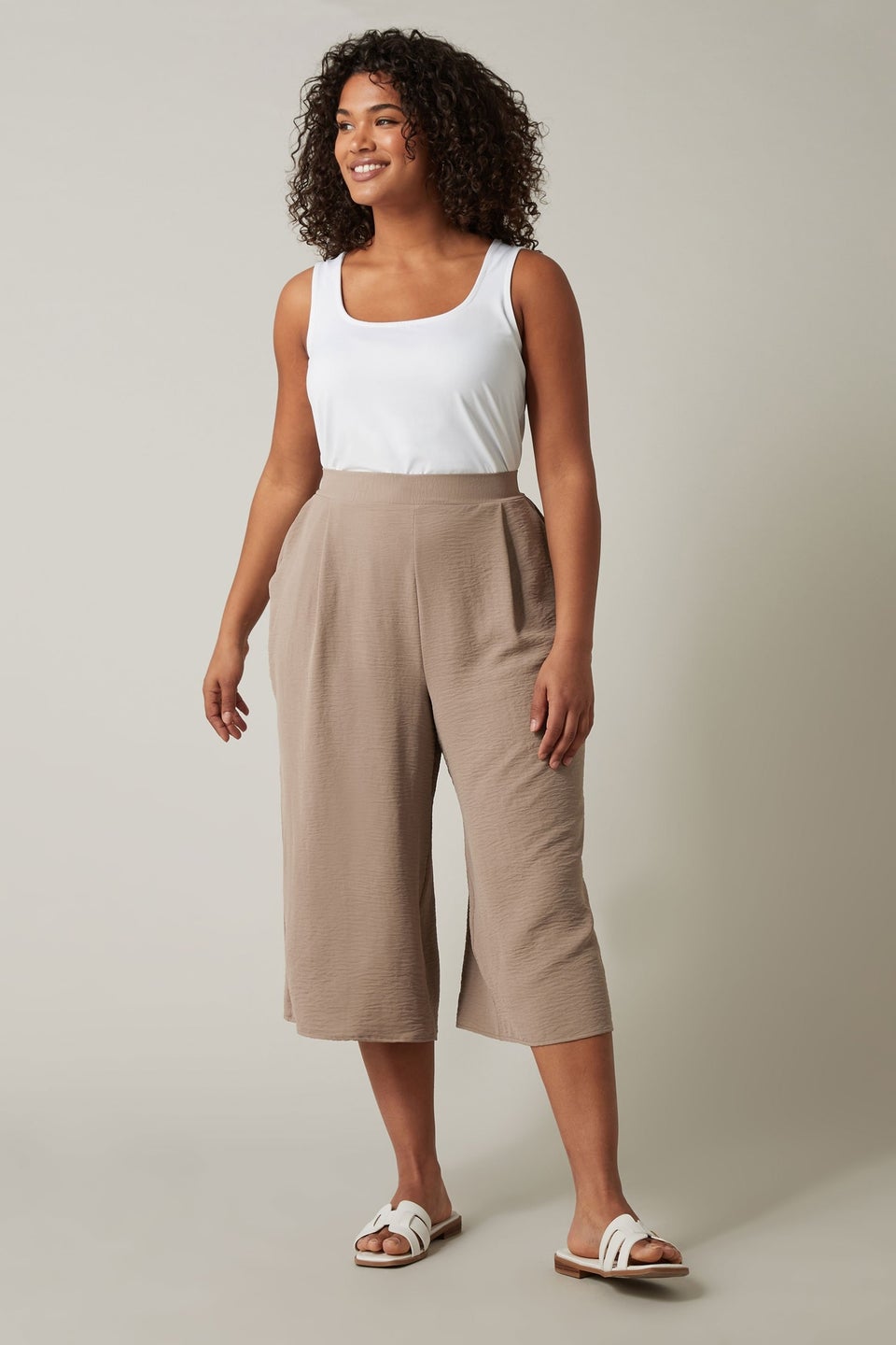 Evans Curve Taupe Brown Cropped Pocket Culottes
