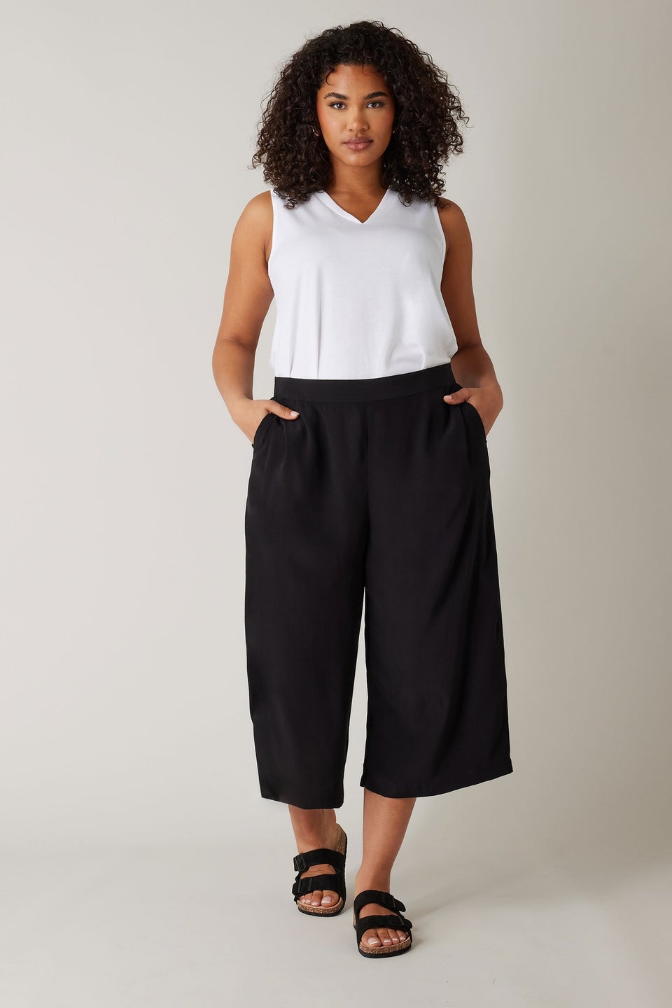 Evans Curve Black Crepe Wide Leg Trousers