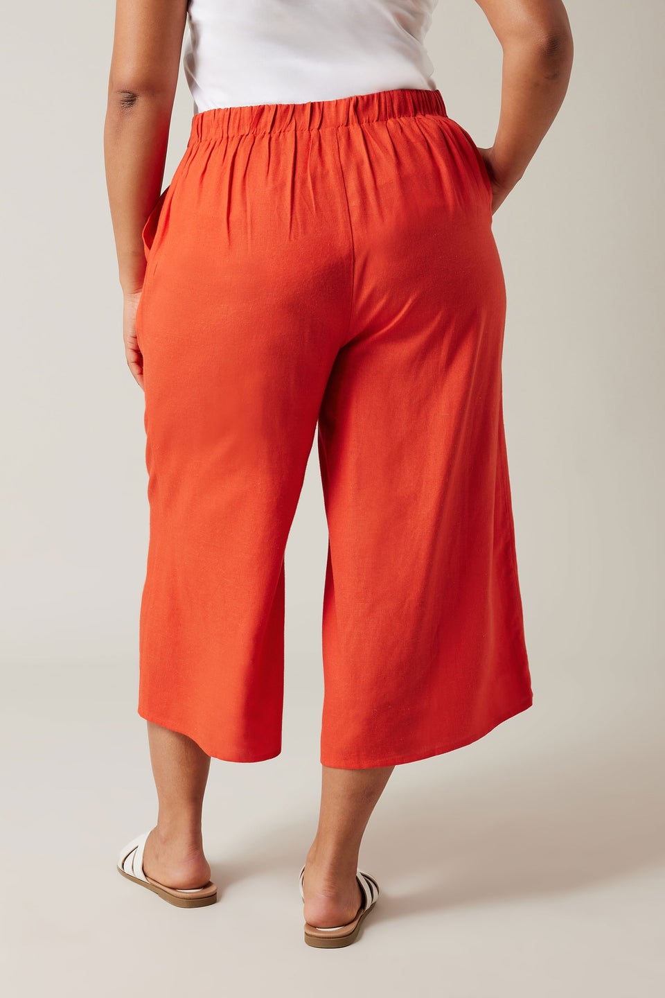 Evans Curve Rust Orange Wide Leg Linen Culottes