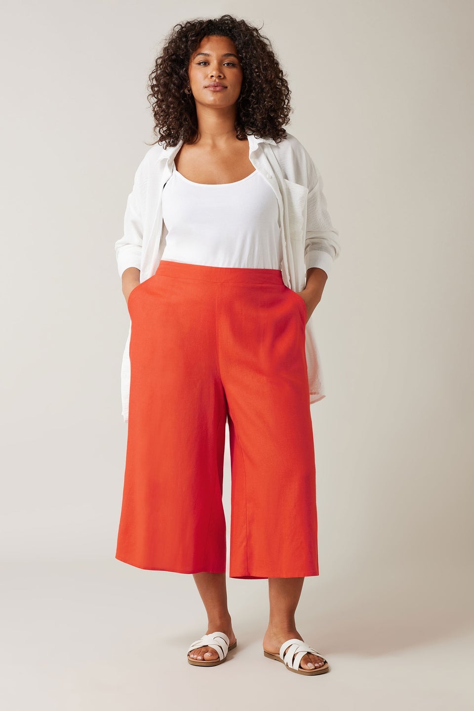 Evans Curve Rust Orange Wide Leg Linen Culottes