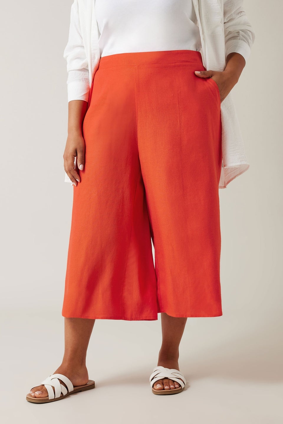 Evans Curve Rust Orange Wide Leg Linen Culottes