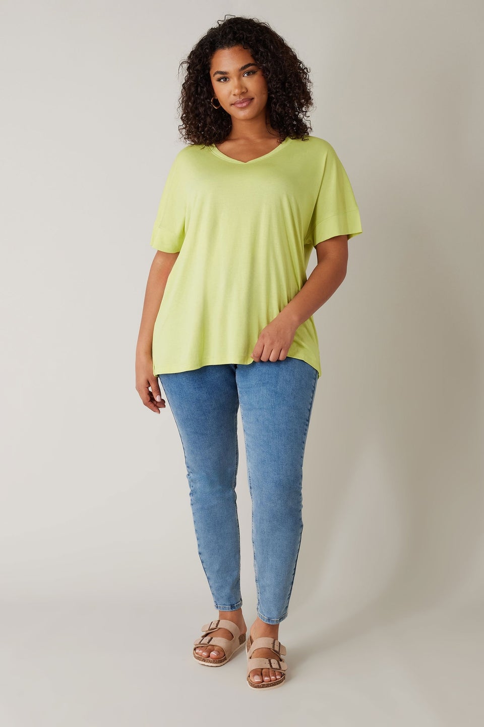 Evans Curve Chartreuse Green V-Neck Modal Rich T-Shirt