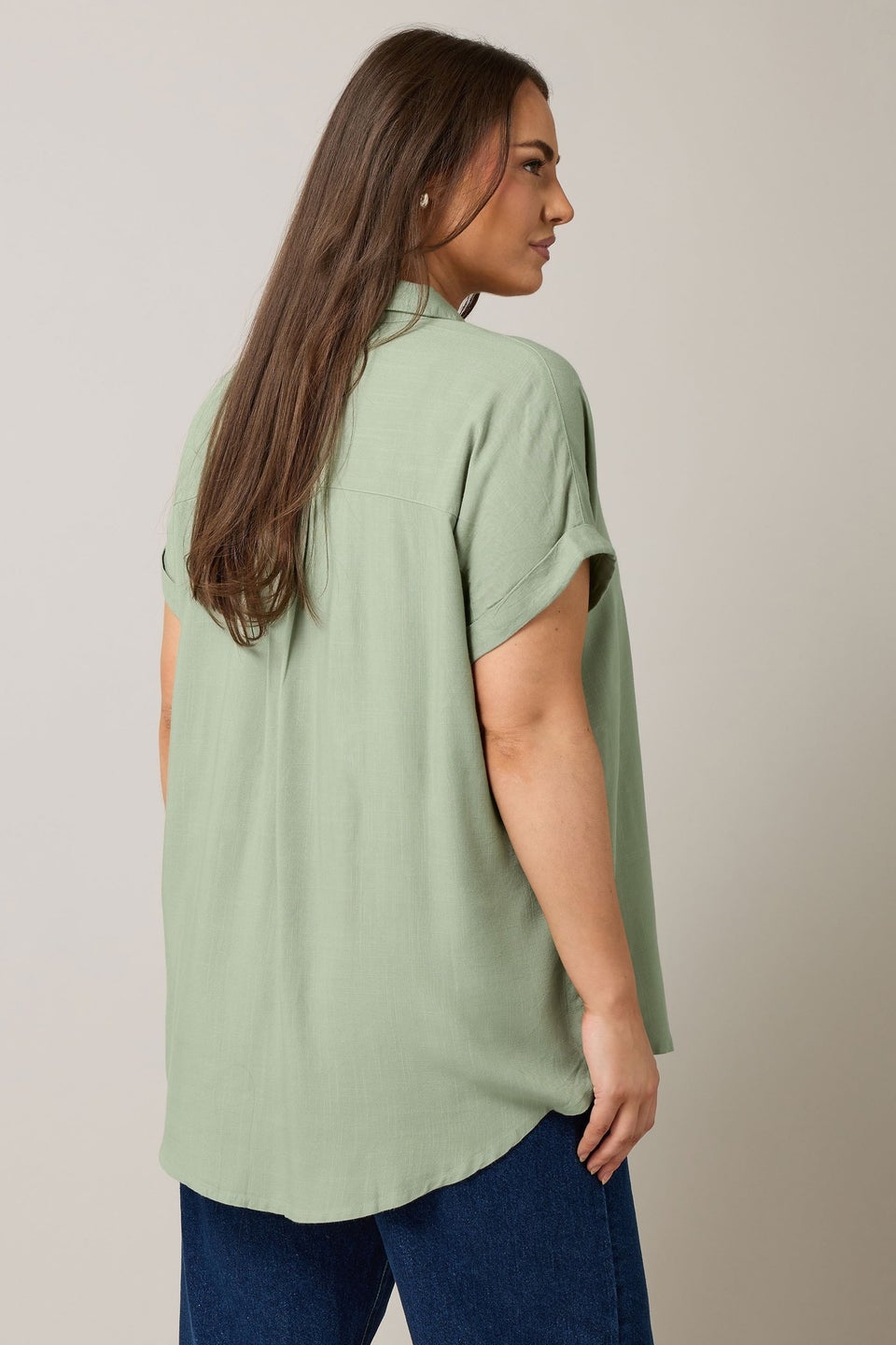 Evans Curve Khaki Green Dipped Hem Shirt