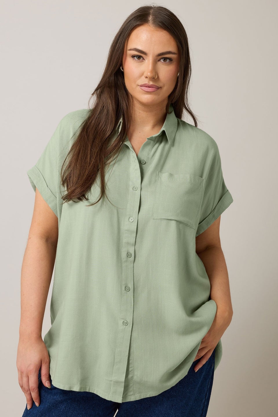 Evans Curve Khaki Green Dipped Hem Shirt
