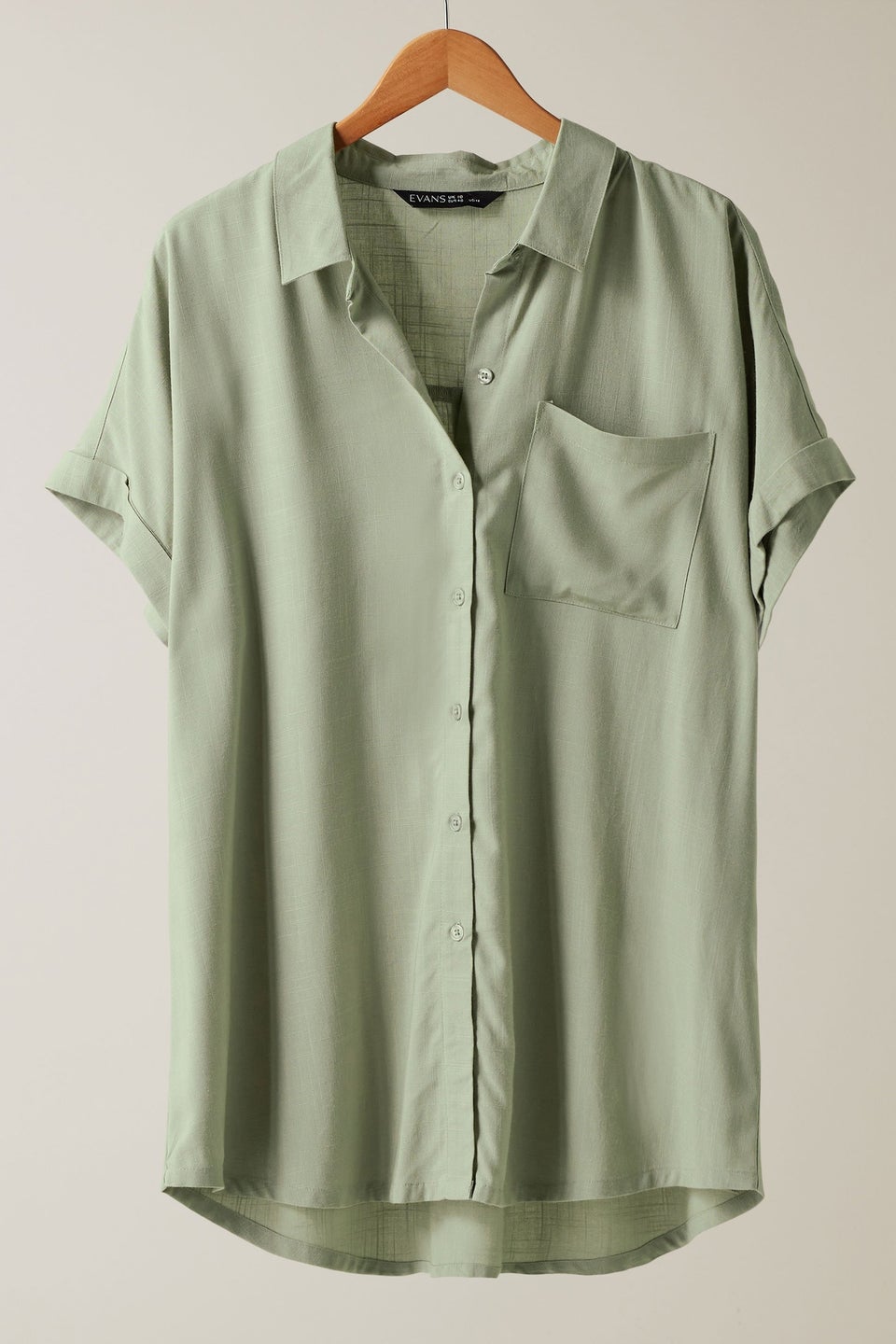 Evans Curve Khaki Green Dipped Hem Shirt
