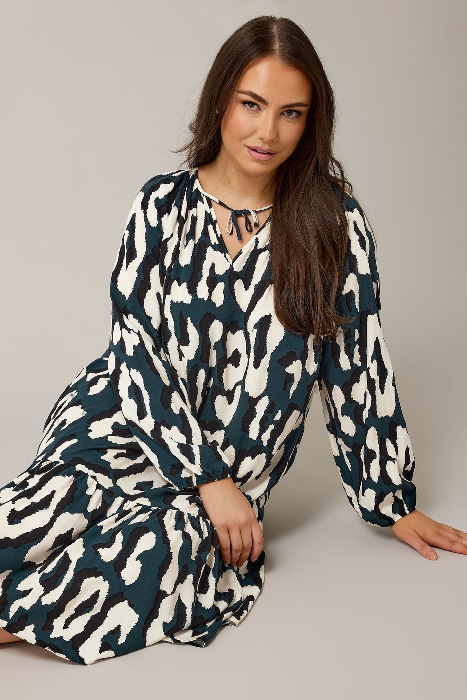 Evans Curve Navy Blue Animal Print Tiered Mini Dress
