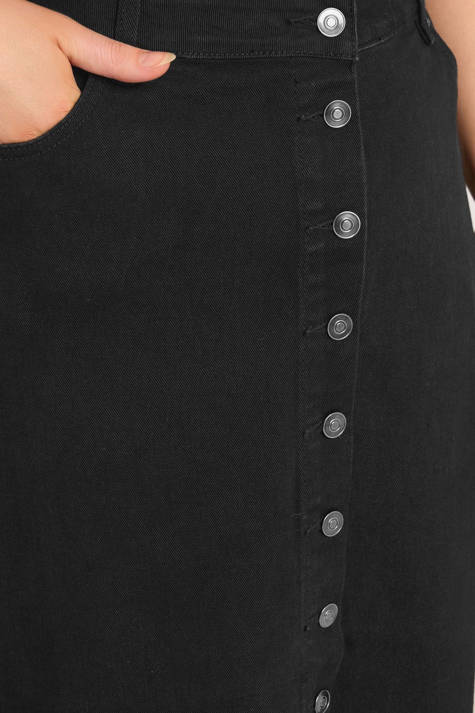 Evans Curve Black Button Through Denim Maxi Skirt