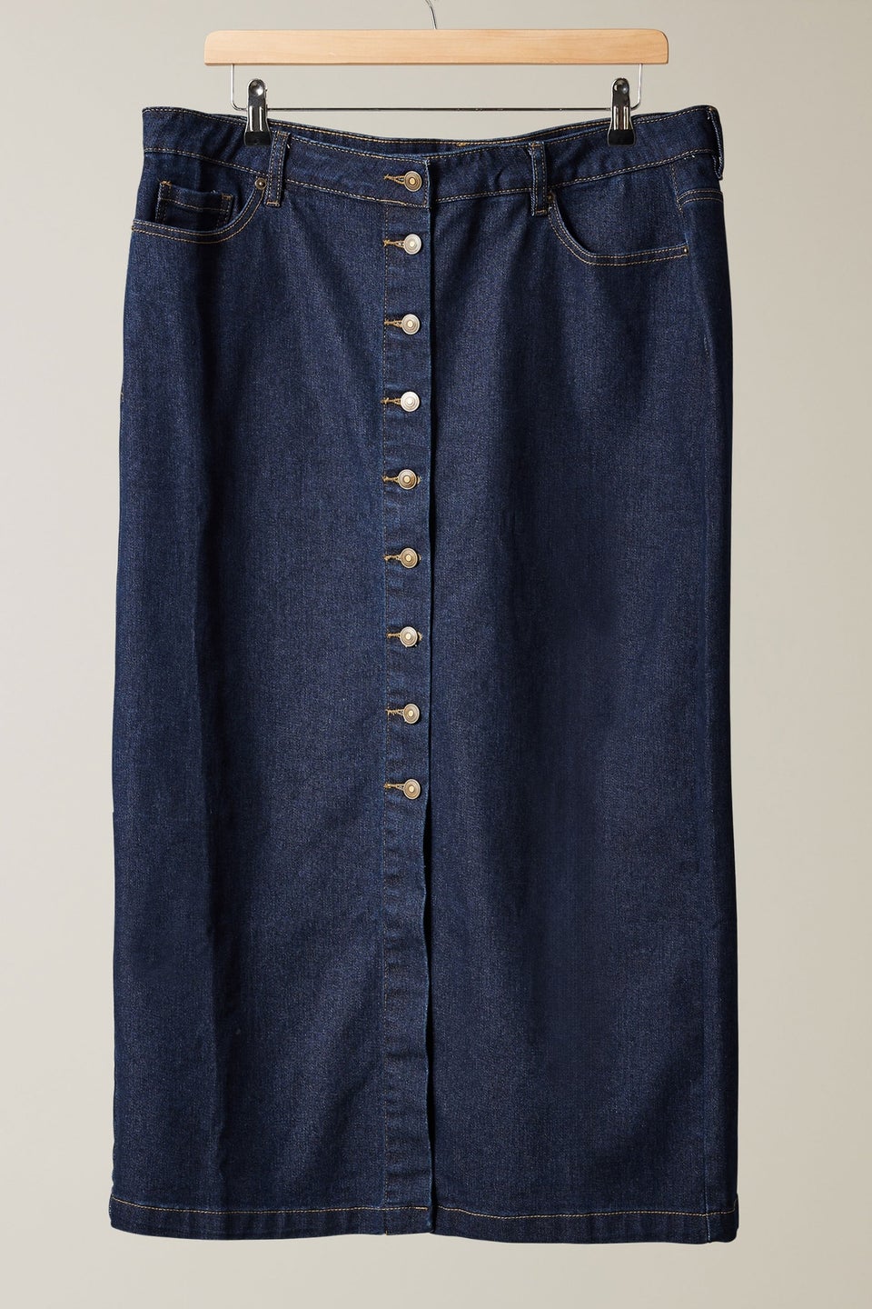 Evans Curve Indigo Blue Button Through Denim Maxi Skirt