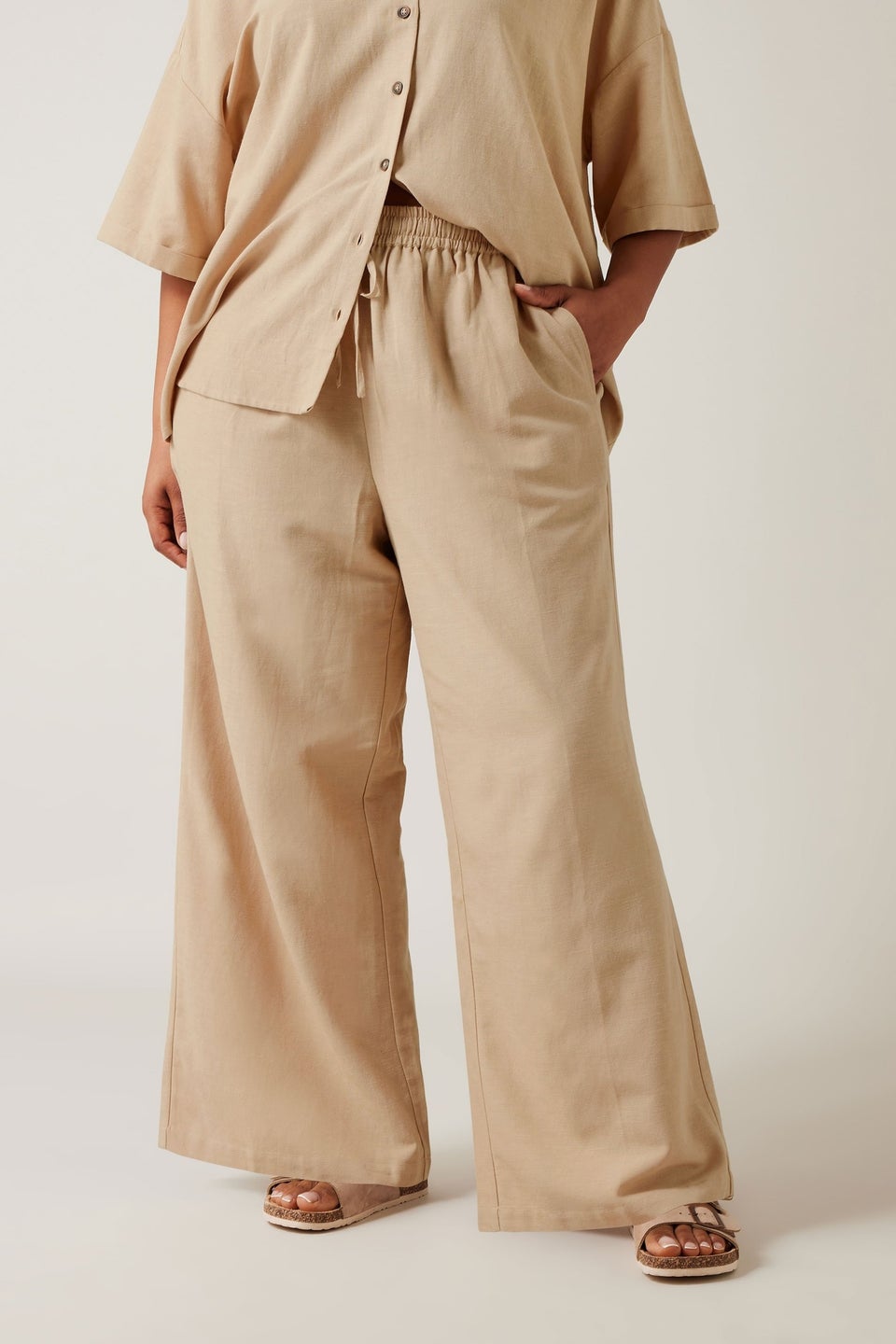Evans Curve Natural Brown Linen Pocket Trousers
