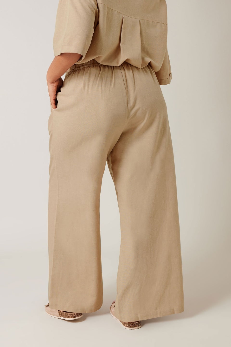 Evans Curve Natural Brown Linen Pocket Trousers