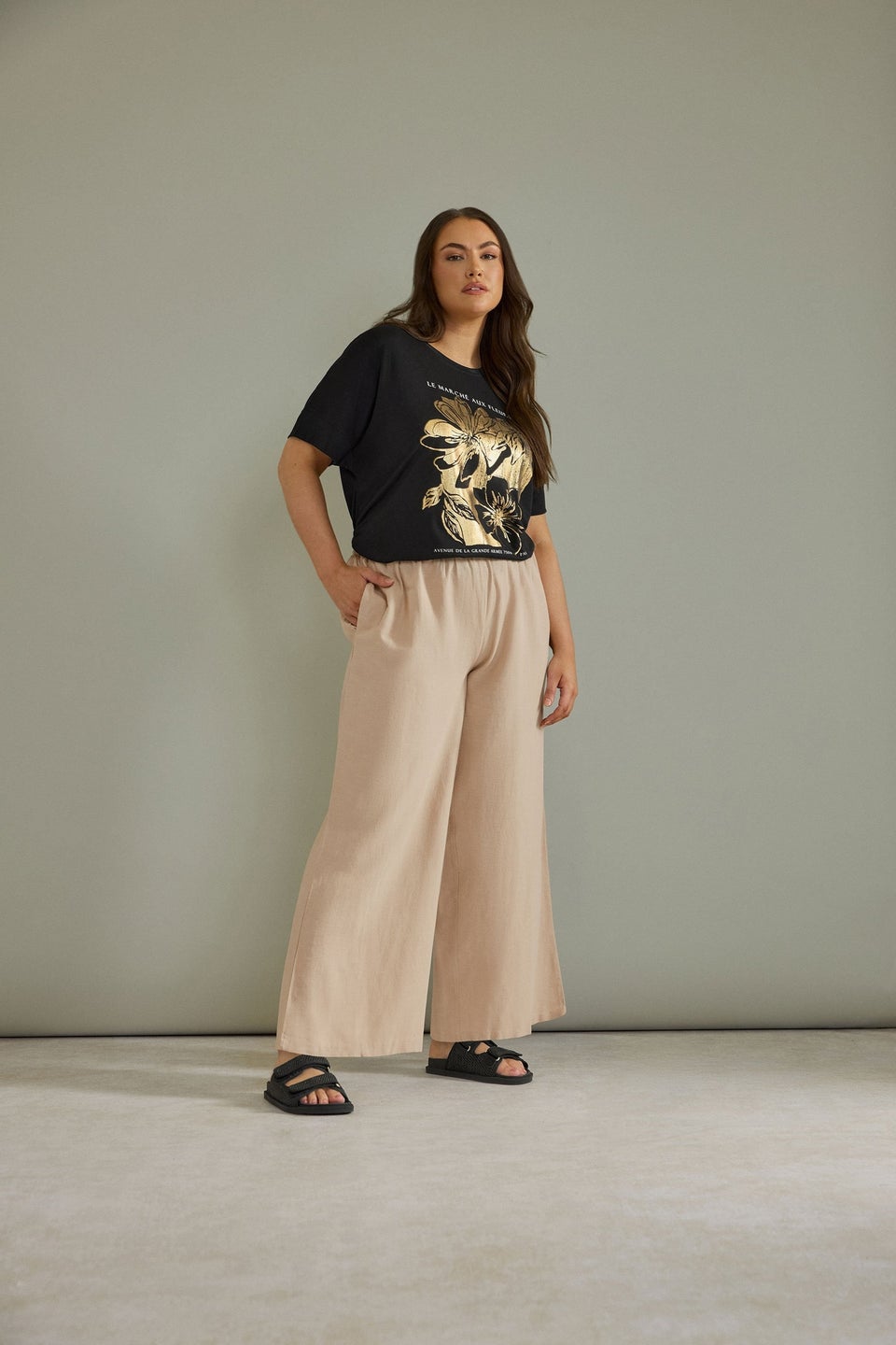 Evans Curve Natural Brown Linen Pocket Trousers