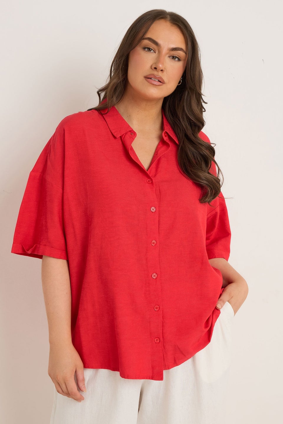 Evans Curve Red Linen Shirt