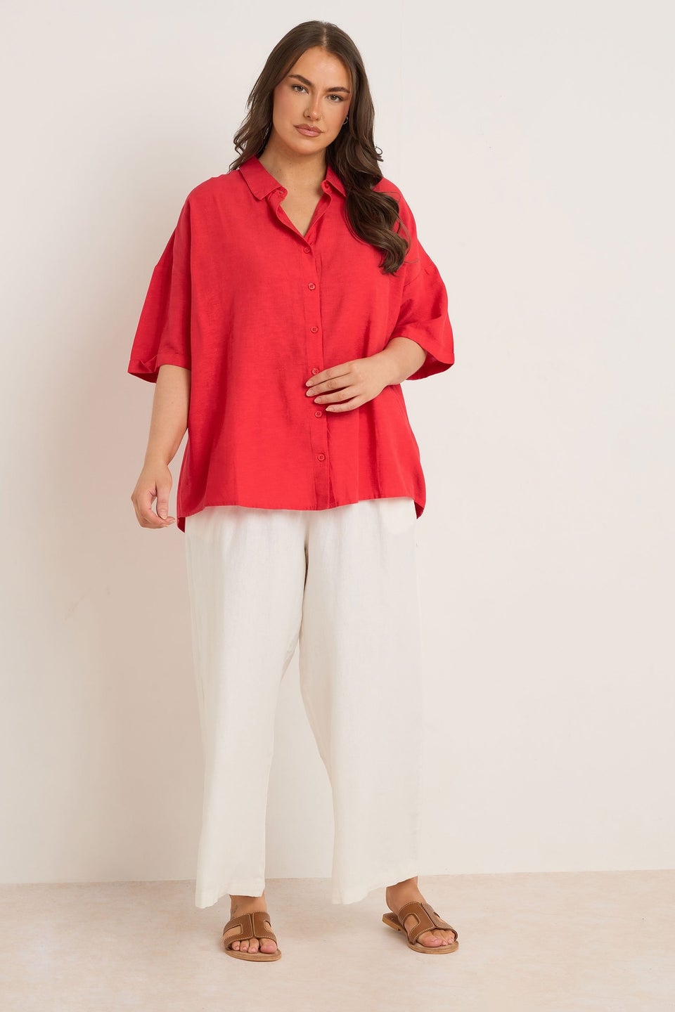 Evans Curve Red Linen Shirt