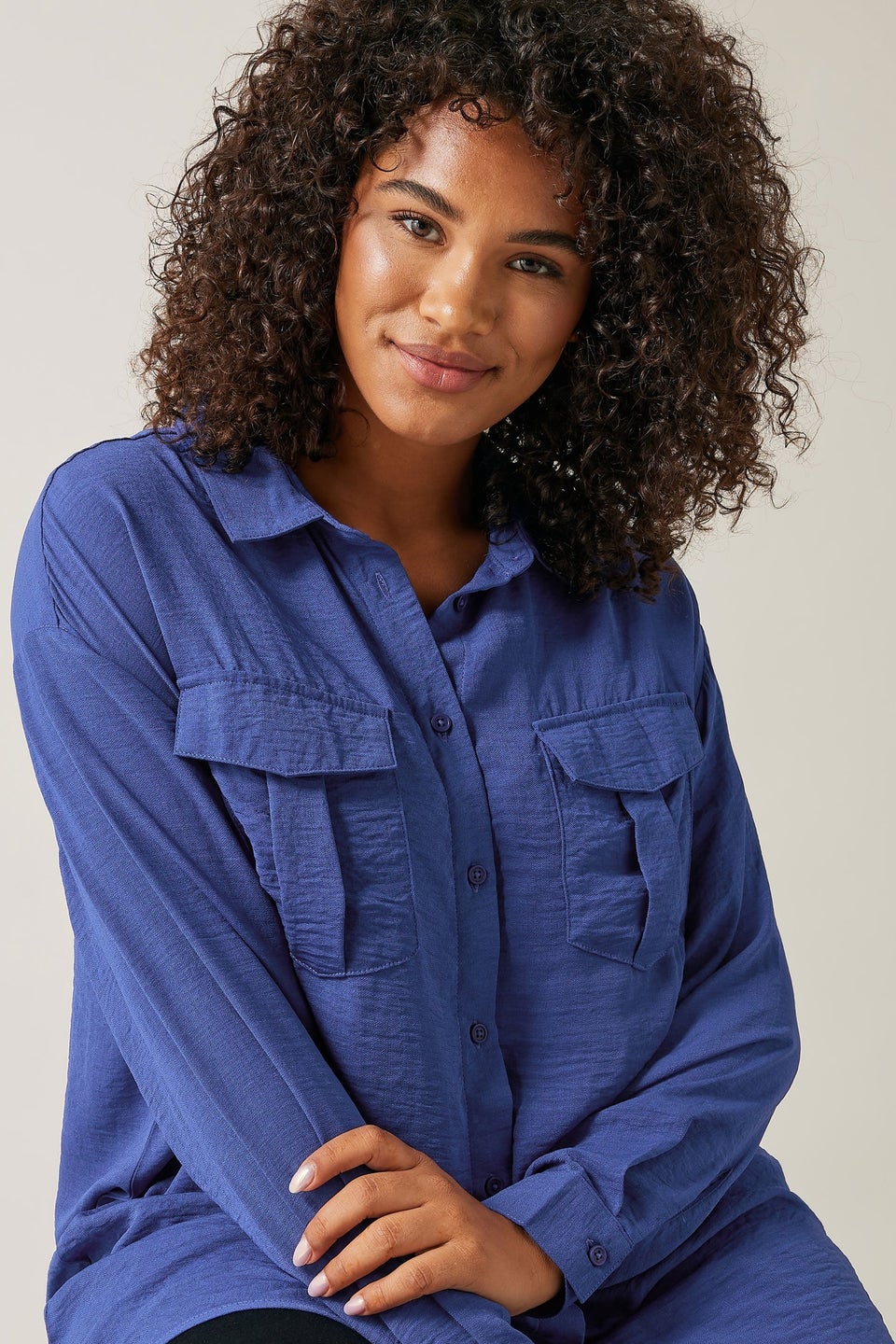Evans Curve Cobalt Blue Long Sleeve Utility Shirt
