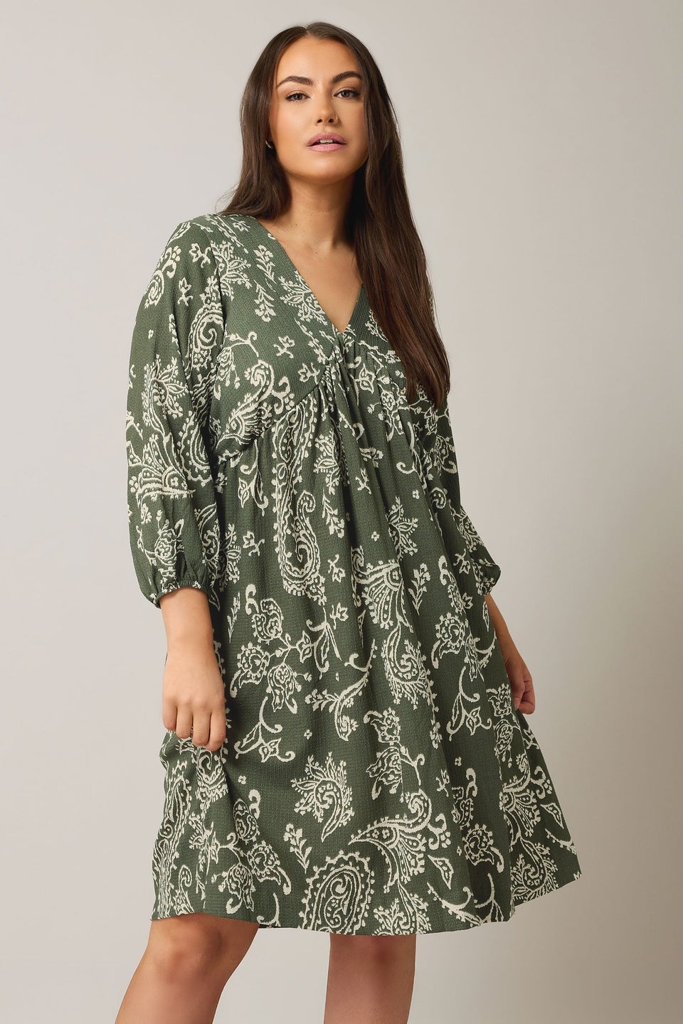 Evans Curve Khaki Green Paisley Print Crepe Midi Dress