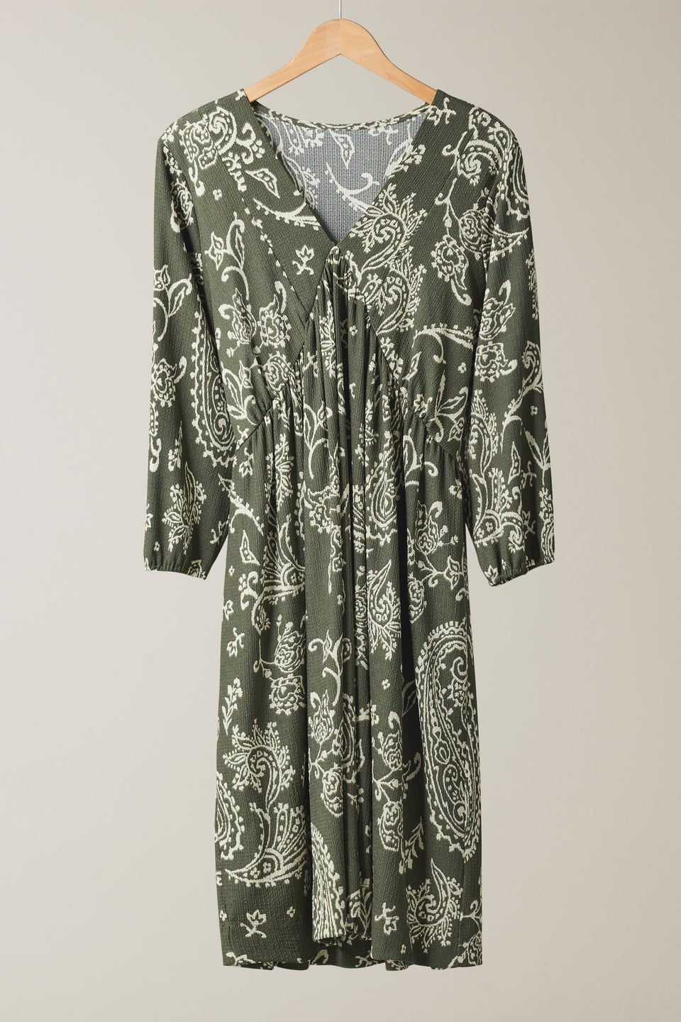 Evans Curve Khaki Green Paisley Print Crepe Midi Dress